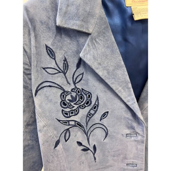 Victor COSTA "Occasion" Women's Leather Jacket Sz. M Embroidered Cut Out BLUE - Picture 5 of 11